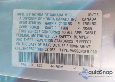 2013 Honda Civic Lx из США, поврежденный, VIN 2HGFB2F50DH581053